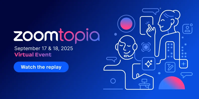 Zoomtopia 2025 Virtual Event poster, an online event themed around customer experience and artificial intelligence